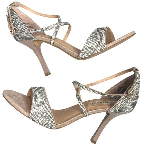 Chelsea & Violet High Heel Sandals 9.5 Silver Rhinestone Strappy Evening Wedding - Picture 1 of 15
